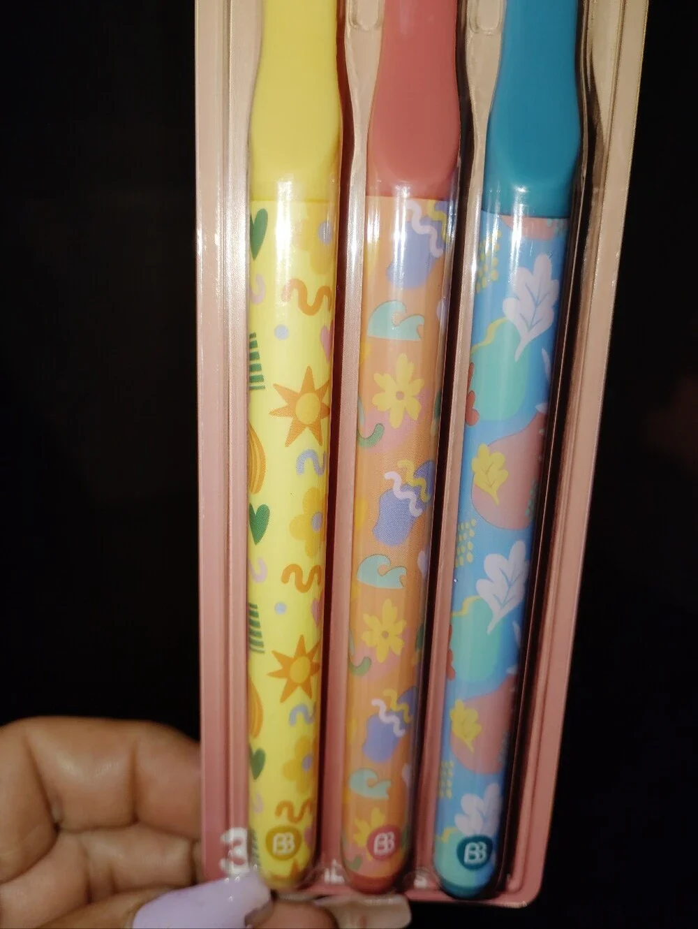 3-Pack Women's Floral Toothbrush Set - Yellow, Pink, Blue.New